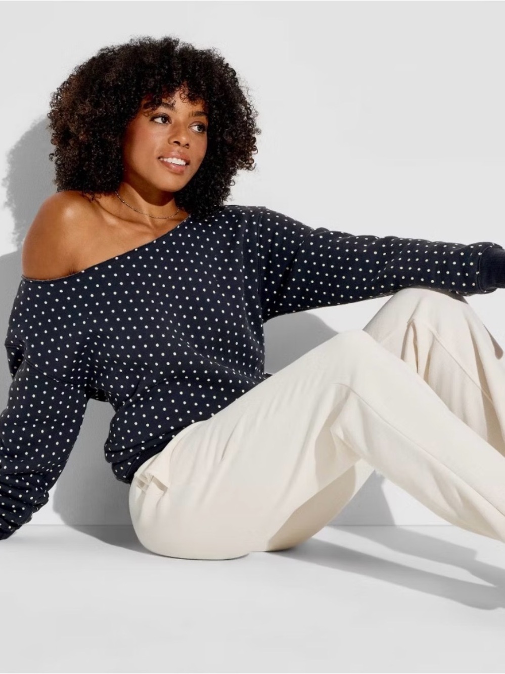 wild fable Black Polka Dot Off-Shoulder Sweater